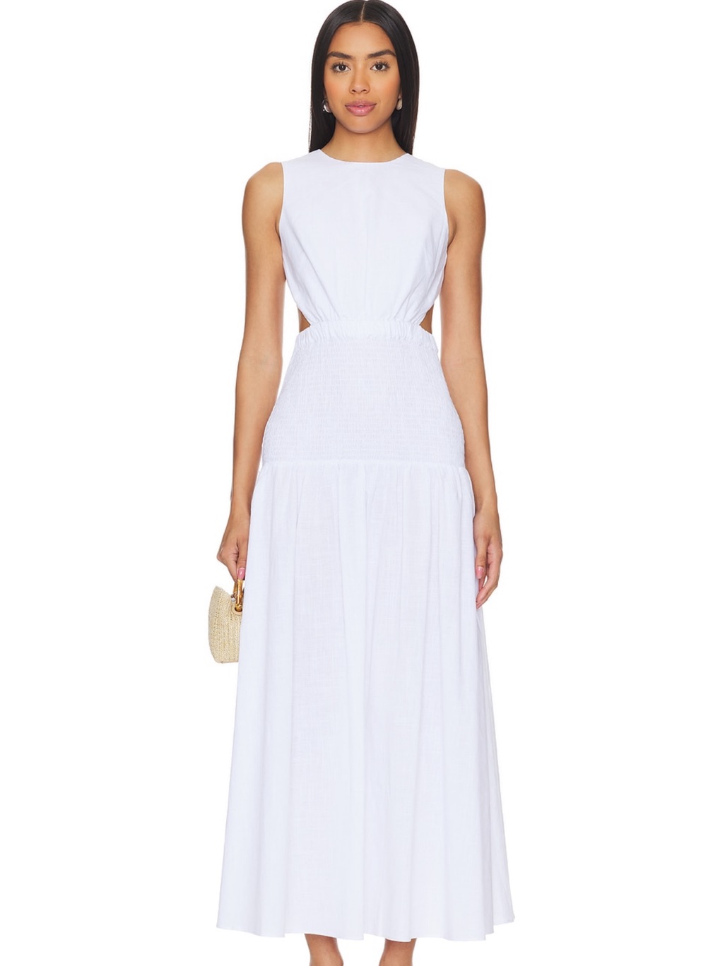 Lightweight White Smocked-Waist Maxi Dress